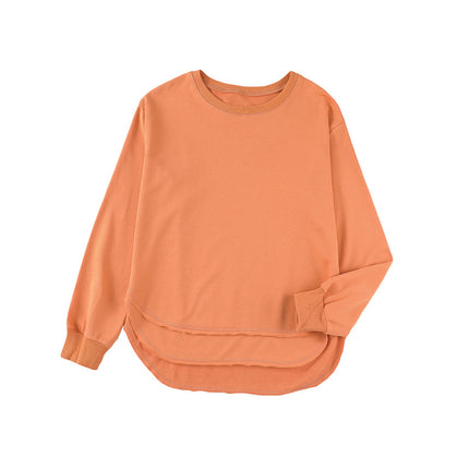 Einfarbiges Damen-Pullover mit Rundhalsausschnitt und Saum