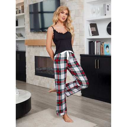 Ladies Loungewear Set Tank Plaid Pants Pajamas