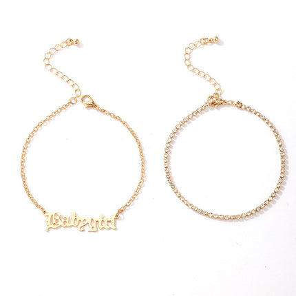 Letter Set Rhinestone Gold Anklet Anklet