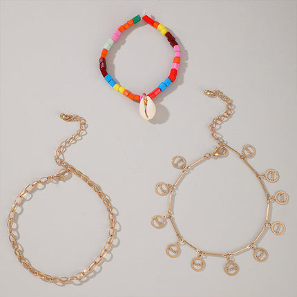 Shell LOVE Disc Rice Bead Alphabet Multilayer Anklet