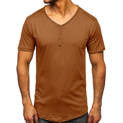 Wholesale Men's Summer Short Sleeve V Neck Solid Color T-Shirt
