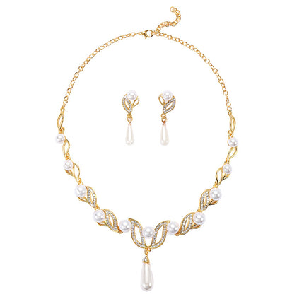 Conjunto de pendientes de collar de perlas Accesorios de joyería nupcial con forma de gota de aleación de moda