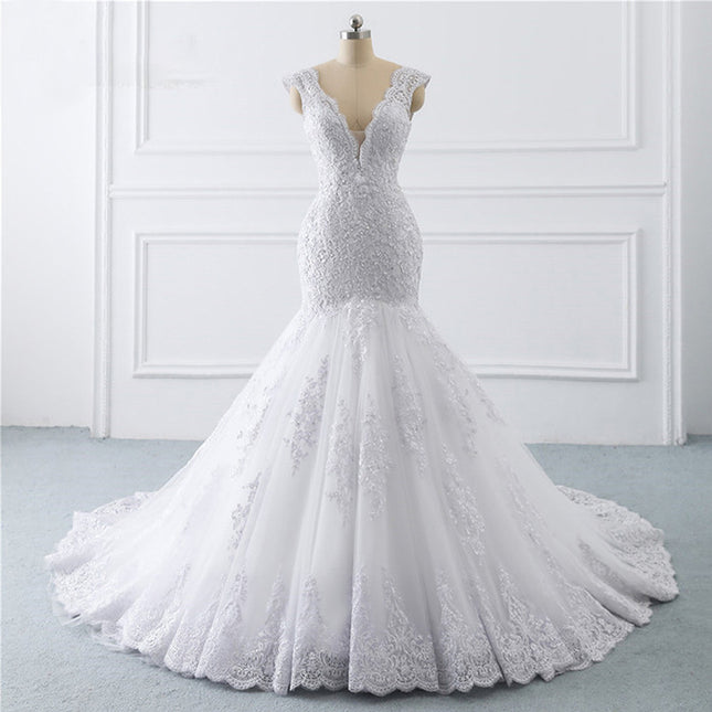 Wholesale Bridal Sleeve White Tail Slender Mermaid Light Wedding Dress