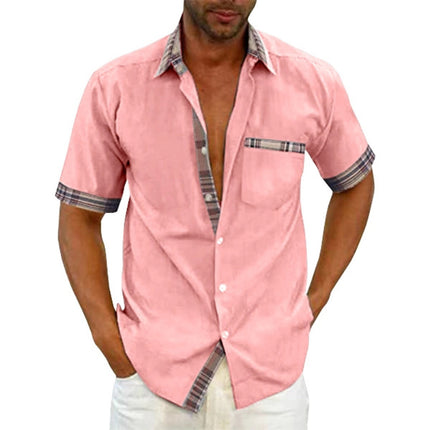 Camisa de manga corta de negocios a cuadros informal de verano para hombre