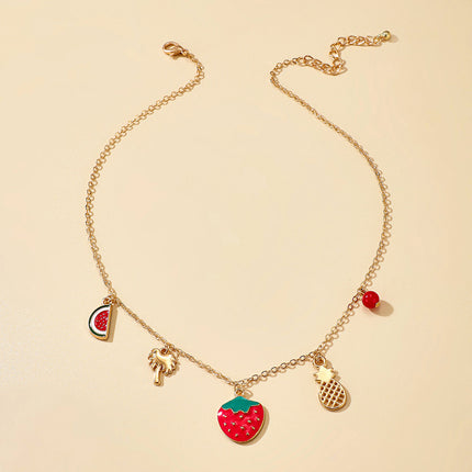 Strawberry Watermelon Drip Single Layer Necklace