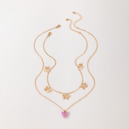 Mother-of-pearl Butterfly Disc Double Layer Necklace