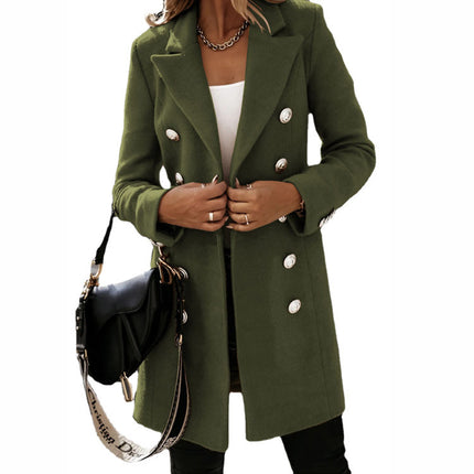 Wholesale Women's Autumn/Winter Long-sleeved Suit Collar Double-breasted Woolen Coat
