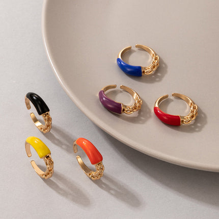 Set of 6 Colorful Asymmetric Clasp Open Rings