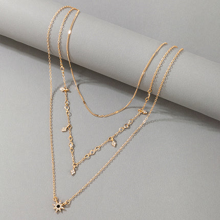 Wholesale Fashion Ladies Rhinestone Star Three Layer Necklace