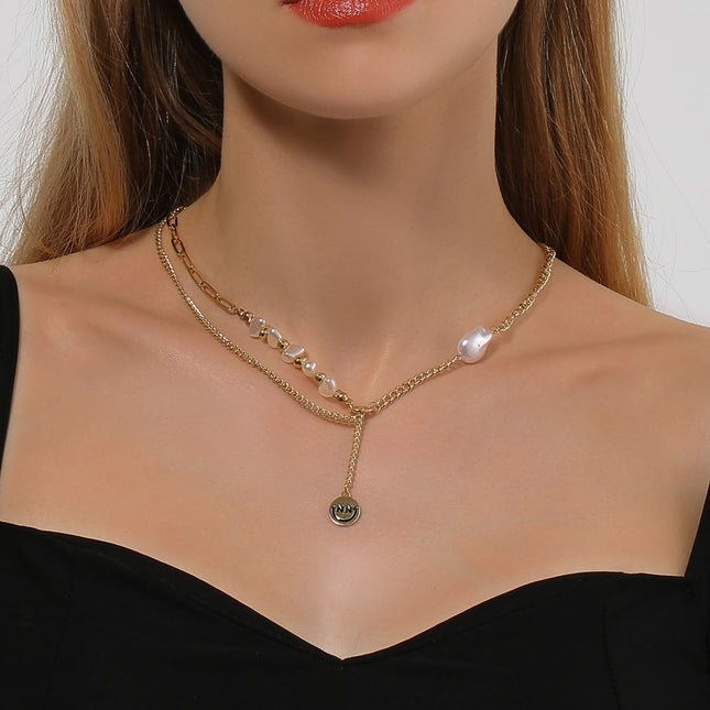 Wholesale Irregular Pearl Smiley Necklace Clavicle Chain Necklace