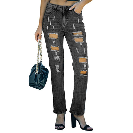 Women's Printed High Waist Skinny Nine Cropped Jeans