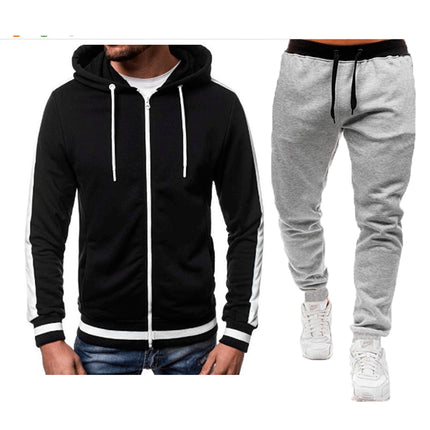 Wholesale Men's Cardigan Casual Zipper Hoodie Jacket Joggers Two Piece Set