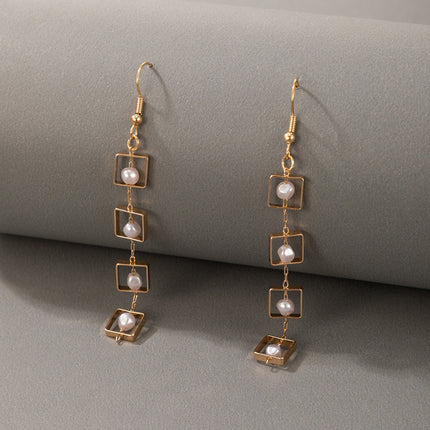 Quadratische Perlen lange einfache Ohrringe