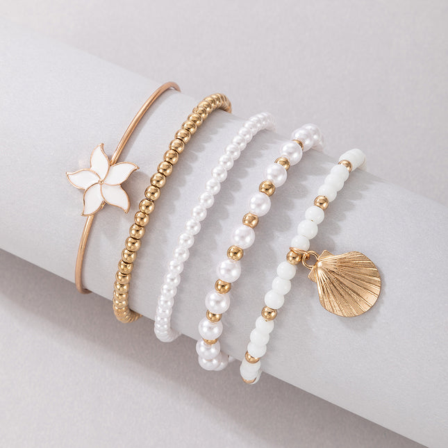 Flower Scallop Geometric Irregular Open Bracelet Five Pieces