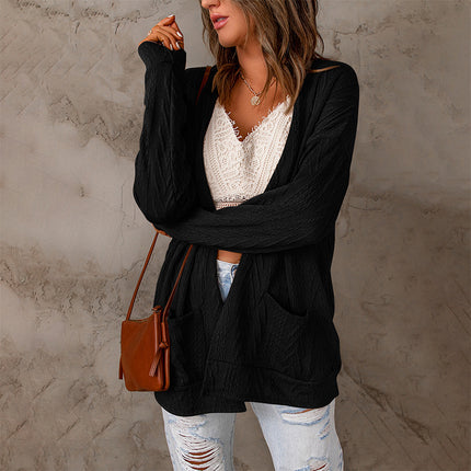 Wholesale Women's Long Sleeve Solid Cardigan Knit Jacket