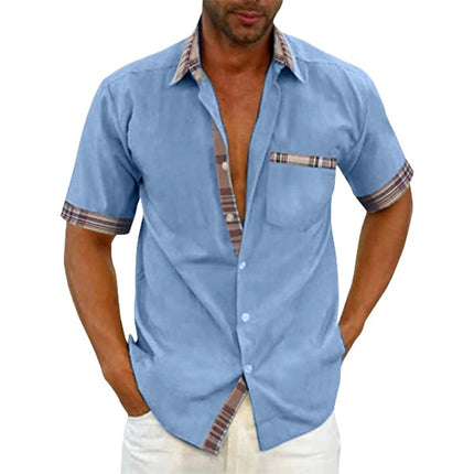 Camisa de manga corta de negocios a cuadros informal de verano para hombre