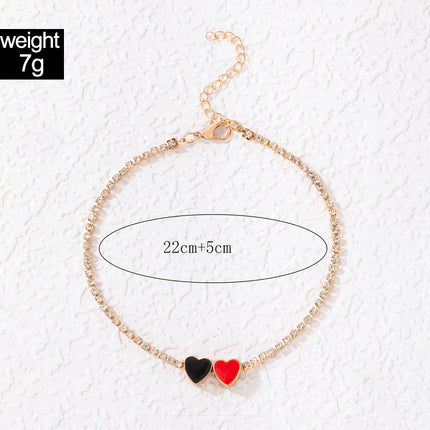 Love Stretch Rhinestone Alloy Drop Nectarine Peach Heart Single Layer Anklet