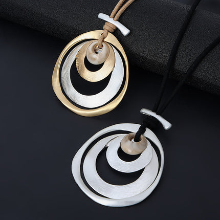 Wholesale Women's Fashion Hand Brushed Multilayer Geometric Metal Necklace