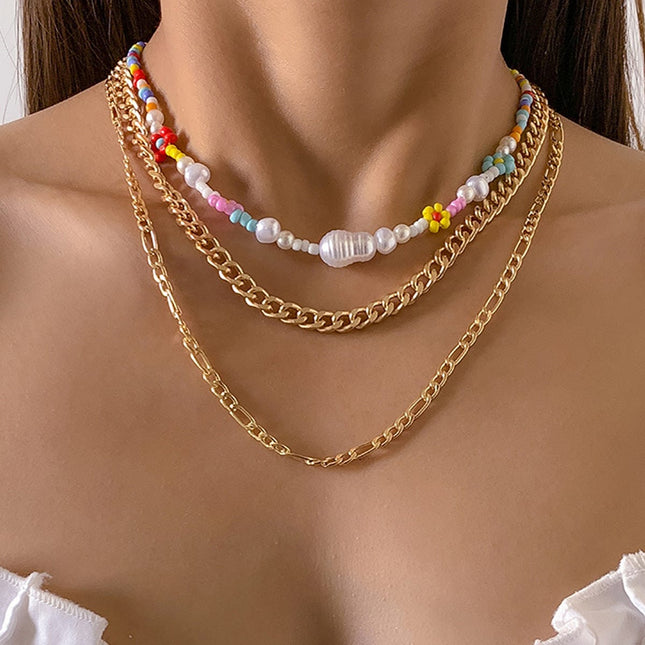 Großhandelsgänseblümchen-Blumen-Reis-Korn-Halsketten-Perlen-Halsband