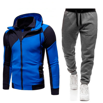 Wholesale Men's Double Zip Hooded Cardigan Hoodies Jogger Two Piece Set