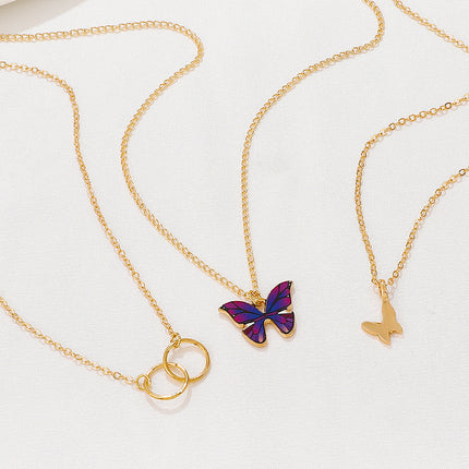 Drip Oil Purple Butterfly Necklace Fashion Simple Clavicle Chain