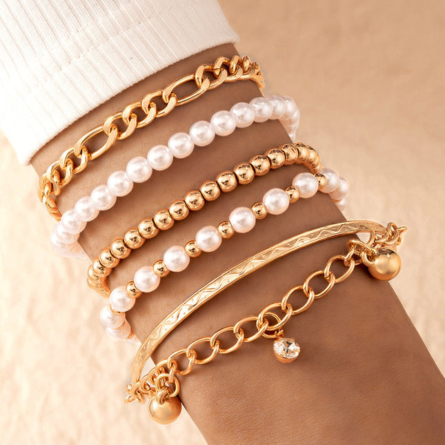 Perlen-wulstiges mehrschichtiges Armband Reis-Korn-und Diamanten-Ketten-Fünf-Schichten-Armband