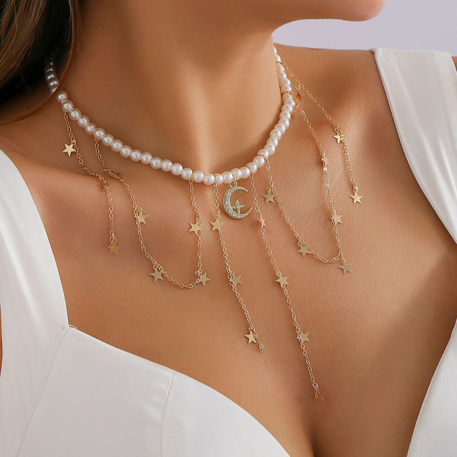 Perle Schlüsselbein Halskette Strass Quaste Halskette
