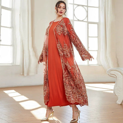 Fall Dubai Arabian Marokkanisches Mesh-Kleid-Set