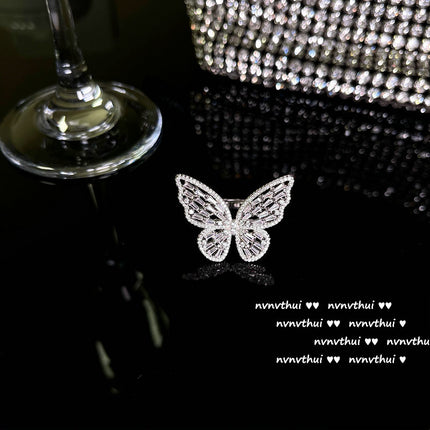 Rosa Schmetterlings-Ohrringe 18 Karat vergoldetes Zirkon-Ring-Set