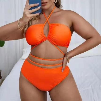 Einfarbiger, geteilter Bikini-Badeanzug für Damen in Übergröße