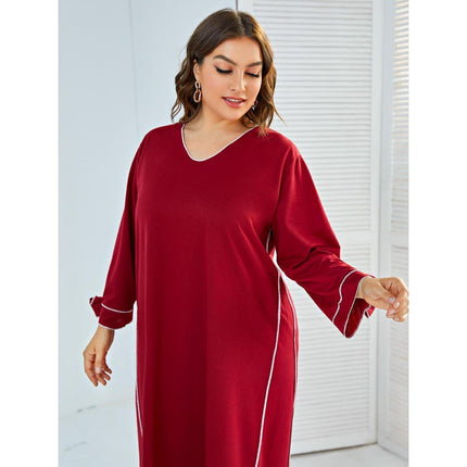 Wholesale Ladies Loose Long Sleeve Plus Size Red Maxi Dress