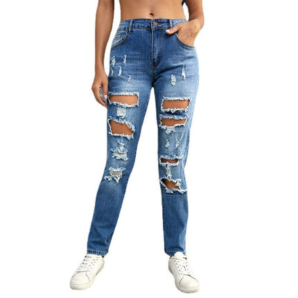 Women's Printed High Waist Skinny Nine Cropped Jeans