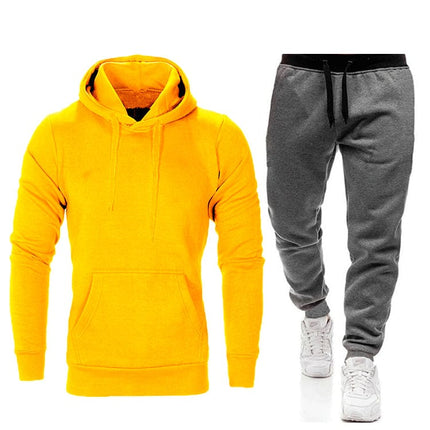 Wholesale  Men's Sports Leisure Solid Color Fleece Hoodies Jogger Set