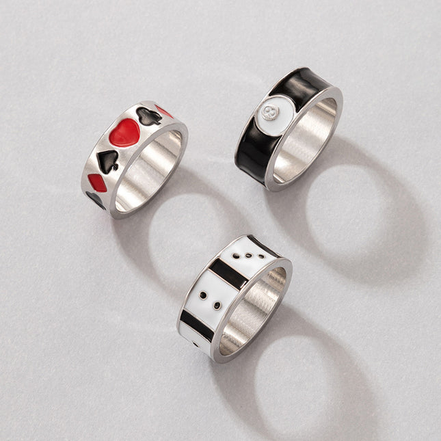 Wholesale Personalized Geometric Dice Love Drip Ring Three-piece Set