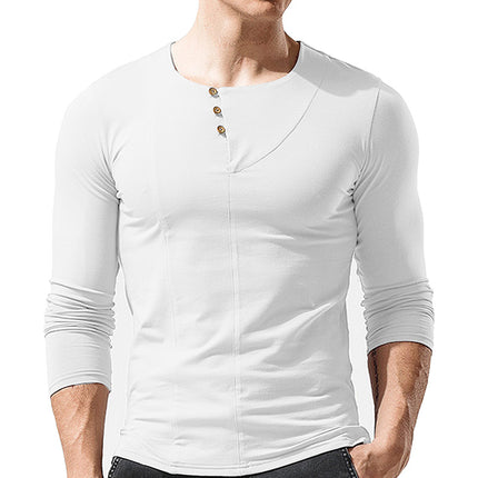 Wholesale Men's Top Solid Color Round Neck Long Sleeve T-Shirt