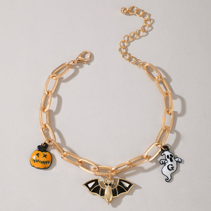 Tobillera con cuentas de cadena con cara de fantasma de gato y calabaza con goteo de Halloween