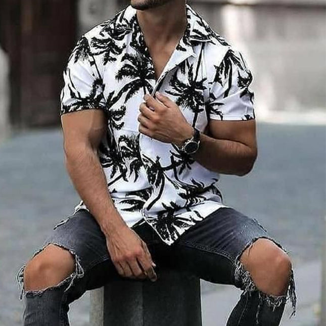 Camisa suelta de verano para hombre Top de manga corta con estampado de coco