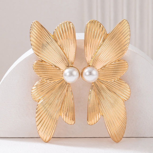 Pendientes de aleación irregulares geométricos de mariposa con incrustaciones de perlas