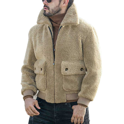 Wholesale Men's Winter Lapel Zipper Thick Plush Sherpa Jacket