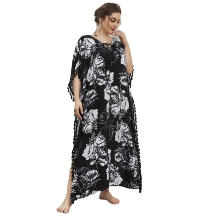 Camisón largo de manga corta estampado suelto de pijamas de talla grande para mujer musulmana al por mayor