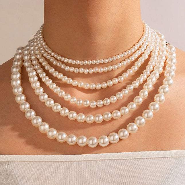 Perlenkette Damen einlagige Halskette Schlüsselbeinkette