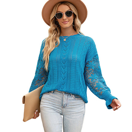 Wholesale Women's Long Sleeve Pullover Lace Sexy Knit Fashion Top