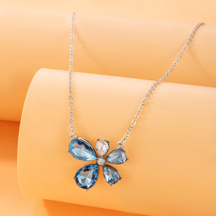 Bunte Strass-Blumen-Anhänger-einlagige Schlüsselbein-Ketten-Halskette