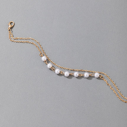 Pearl Beaded Chain Double Layer Anklet