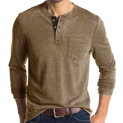 Camiseta casual de manga larga con cuello redondo para hombre
