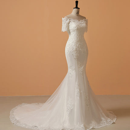 Braut schulterfreies Meerjungfrau-Hochzeitskleid mit langer Taille