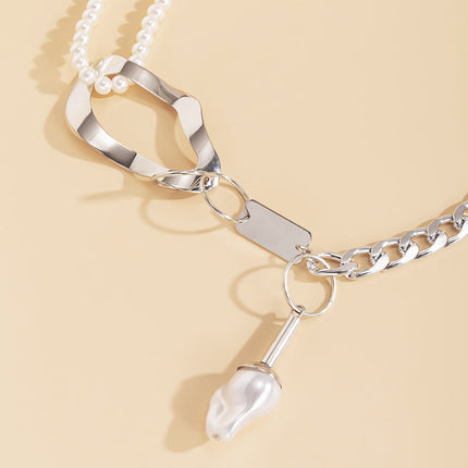 Collar de perlas de imitación para mujer Collar geométrico de metal irregular