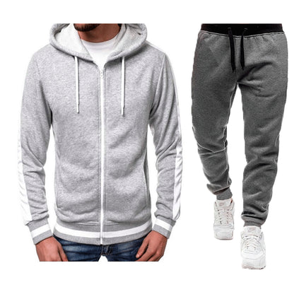 Wholesale Men's Cardigan Casual Zipper Hoodie Jacket Joggers Two Piece Set