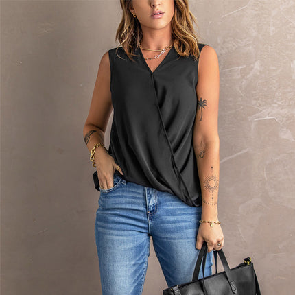 Fashion Solid Color V Neck Ladies Vest