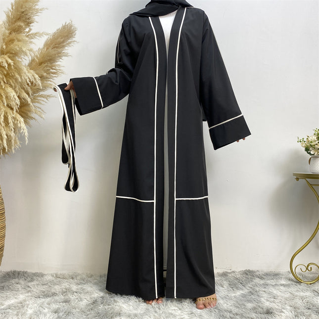 Vestido largo de túnica musulmana con cárdigan a rayas de Oriente Medio para mujer